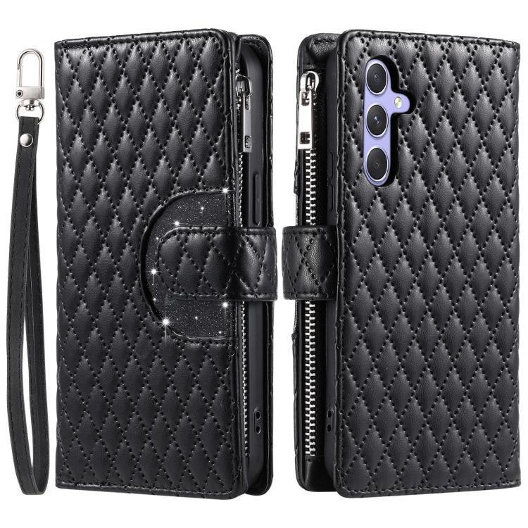 For Samsung Galaxy S26 5G Glitter Lattice Zipper Wallet Leather Phone Case