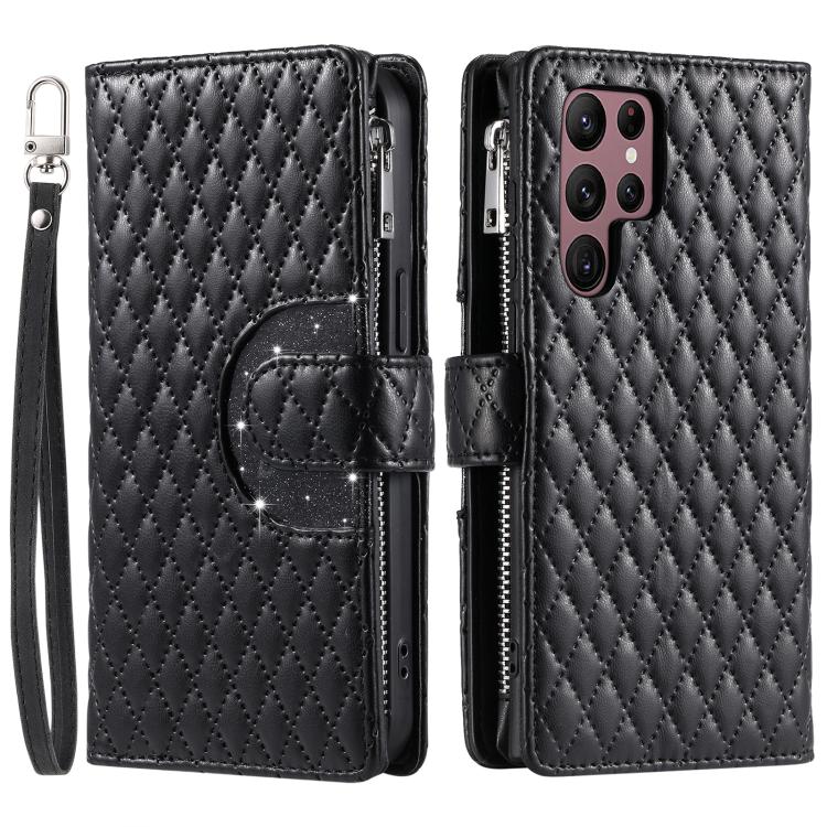 For Samsung Galaxy S26 Ultra 5G Glitter Lattice Zipper Wallet Leather Phone Case