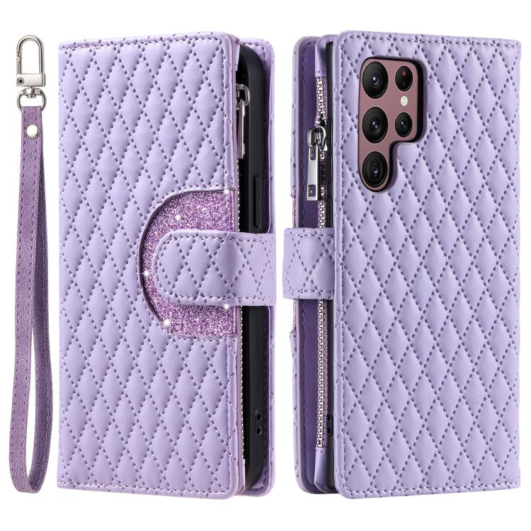 For Samsung Galaxy S26 Ultra 5G Glitter Lattice Zipper Wallet Leather Phone Case