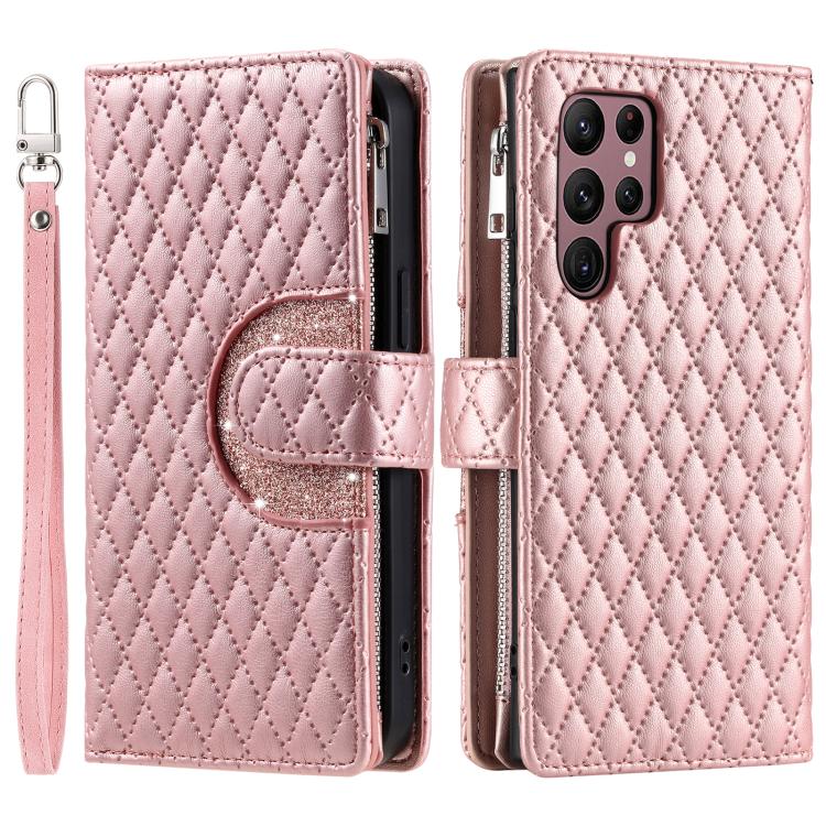 For Samsung Galaxy S26 Ultra 5G Glitter Lattice Zipper Wallet Leather Phone Case