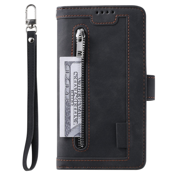 For Samsung Galaxy S25+ 5G Nine Card Zipper Bag Leather Phone Case with Lanyard