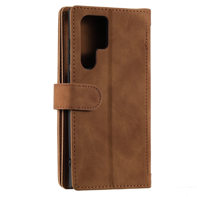 For Samsung Galaxy S25 Ultra 5G Nine Card Zipper Bag Leather Phone Case with Lanyard