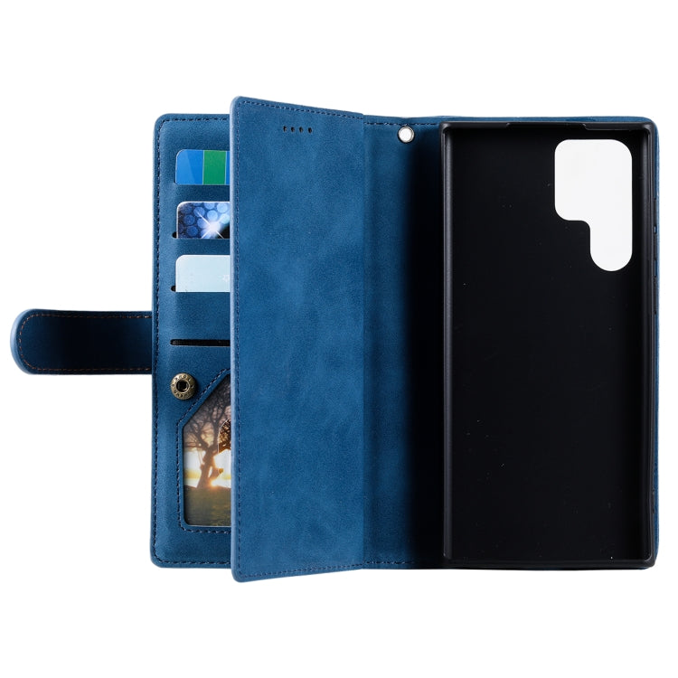 For Samsung Galaxy S25 Ultra 5G Nine Card Zipper Bag Leather Phone Case with Lanyard