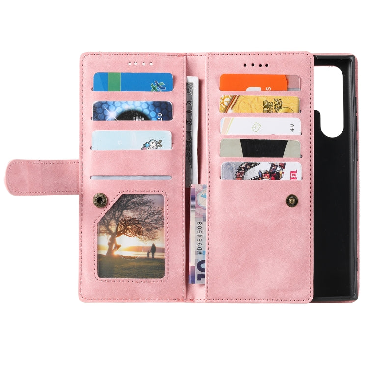 For Samsung Galaxy S25 Ultra 5G Nine Card Zipper Bag Leather Phone Case with Lanyard