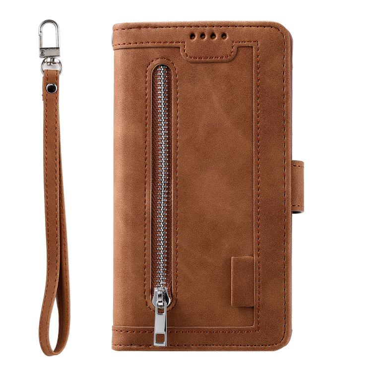 For Samsung Galaxy S26+ 5G Nine Card Zipper Bag Leather Phone Case with Lanyard