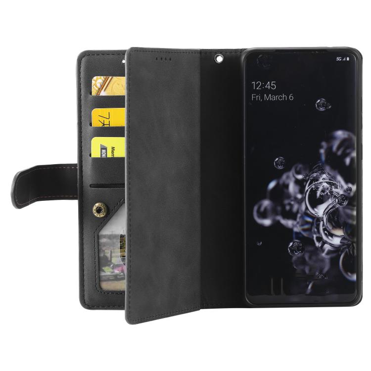 For Samsung Galaxy S26 Ultra 5G Nine Card Zipper Bag Leather Phone Case with Lanyard