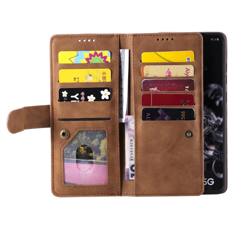 For Samsung Galaxy S26 Ultra 5G Nine Card Zipper Bag Leather Phone Case with Lanyard