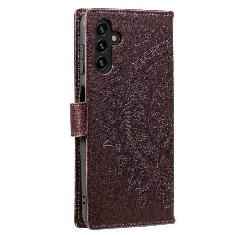For Samsung Galaxy S25 5G Totem Flower Embossed Leather Phone Case with Lanyard