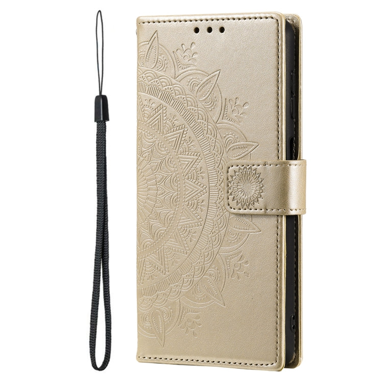 For Samsung Galaxy S25 Ultra 5G Totem Flower Embossed Leather Phone Case with Lanyard