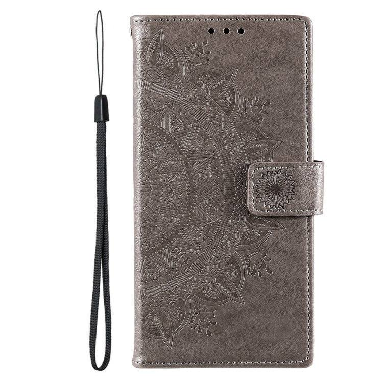 For Samsung Galaxy S25 Ultra 5G Totem Flower Embossed Leather Phone Case with Lanyard