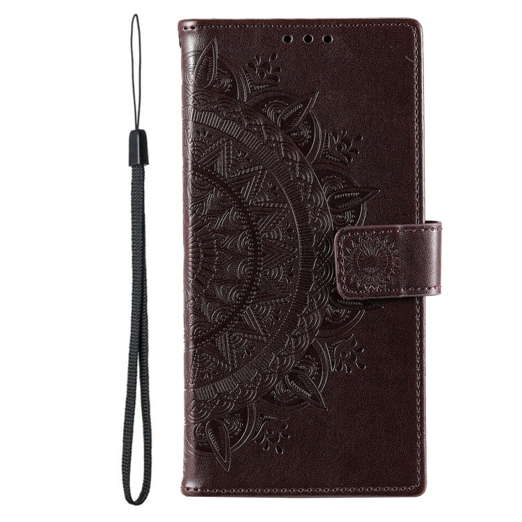 For Samsung Galaxy S25 Ultra 5G Totem Flower Embossed Leather Phone Case with Lanyard