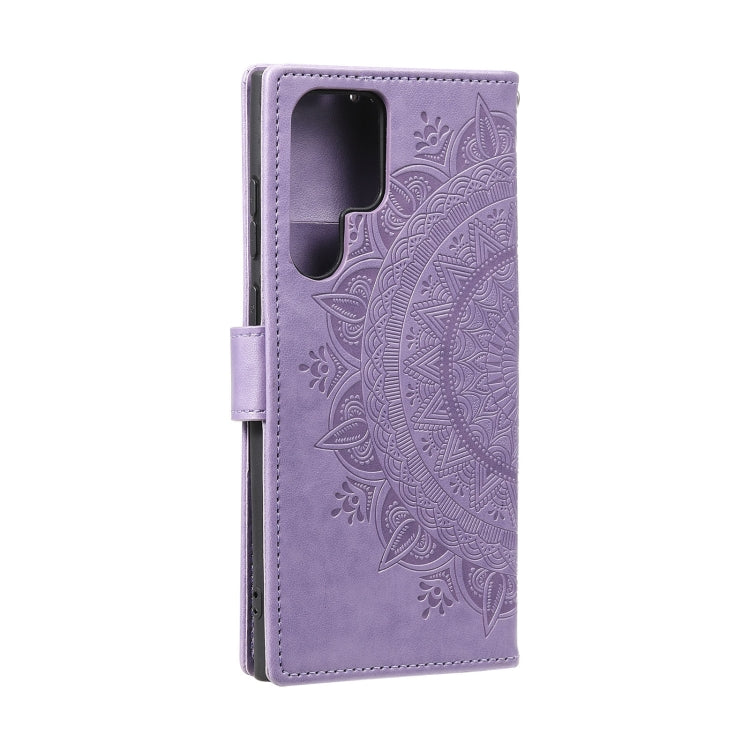 For Samsung Galaxy S25 Ultra 5G Totem Flower Embossed Leather Phone Case with Lanyard