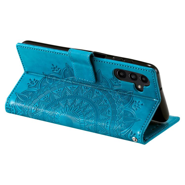 For Samsung Galaxy S25 FE 5G Totem Flower Embossed Leather Phone Case with Lanyard