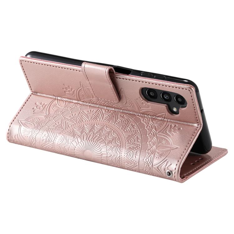For Samsung Galaxy S26 5G Totem Flower Embossed Leather Phone Case with Lanyard