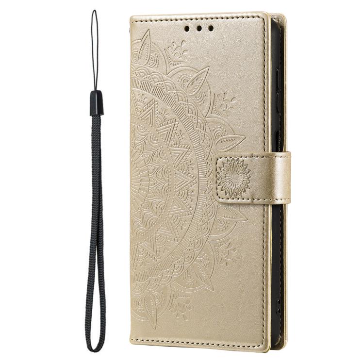 For Samsung Galaxy S26 Ultra 5G Totem Flower Embossed Leather Phone Case with Lanyard