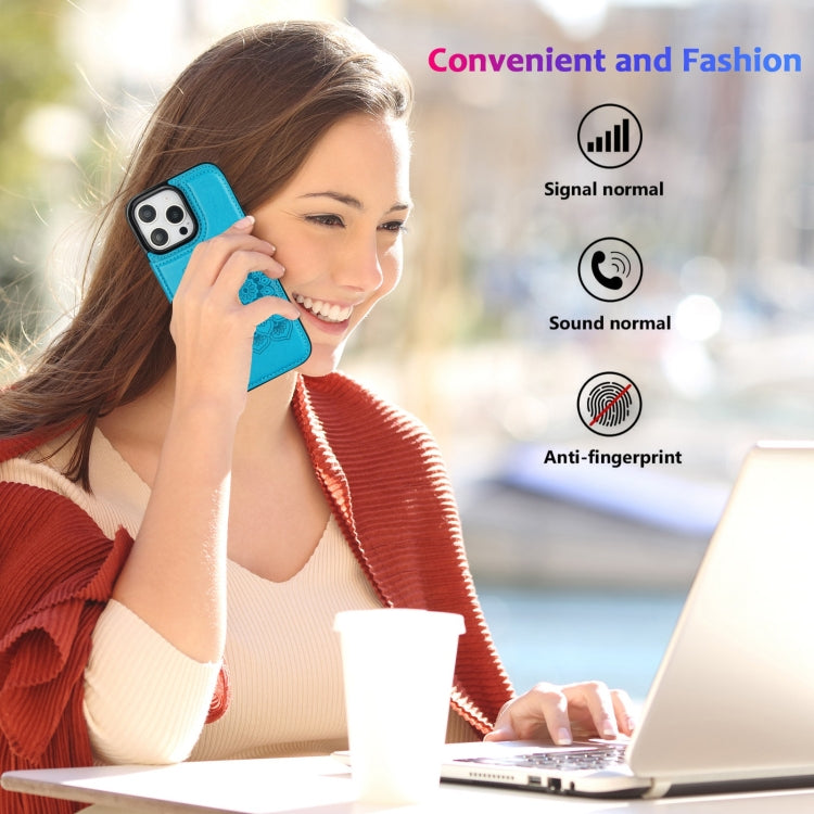For iPhone 16 Pro Double Buckle Mandala Leather Wallet Back Cover Phone Case