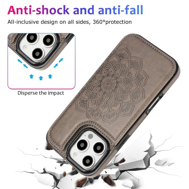 For iPhone 16 Pro Max Double Buckle Mandala Leather Wallet Back Cover Phone Case