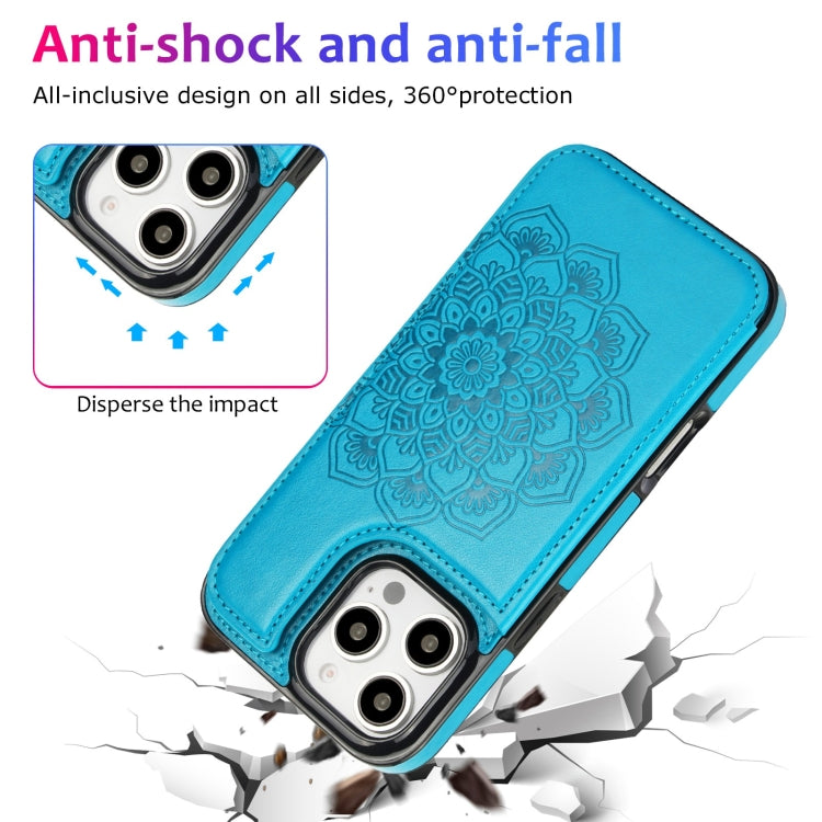 For iPhone 16 Pro Max Double Buckle Mandala Leather Wallet Back Cover Phone Case