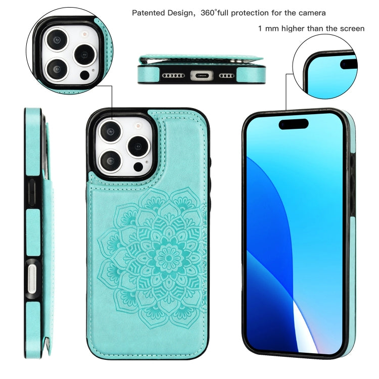 For iPhone 16 Pro Max Double Buckle Mandala Leather Wallet Back Cover Phone Case