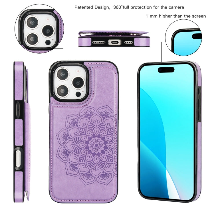 For iPhone 16 Pro Max Double Buckle Mandala Leather Wallet Back Cover Phone Case