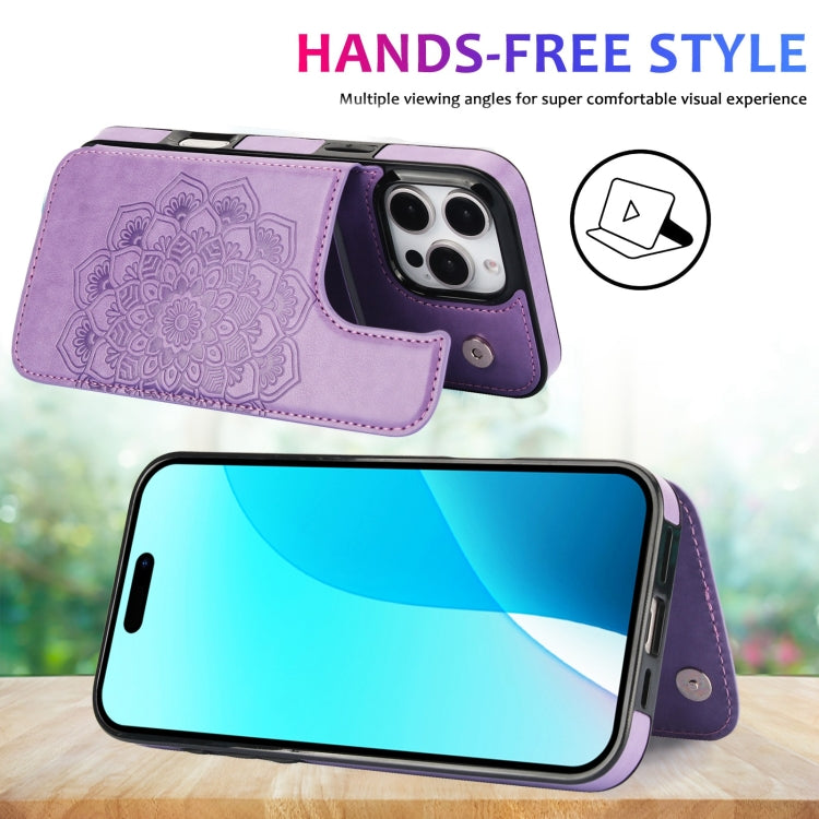 For iPhone 16 Pro Max Double Buckle Mandala Leather Wallet Back Cover Phone Case