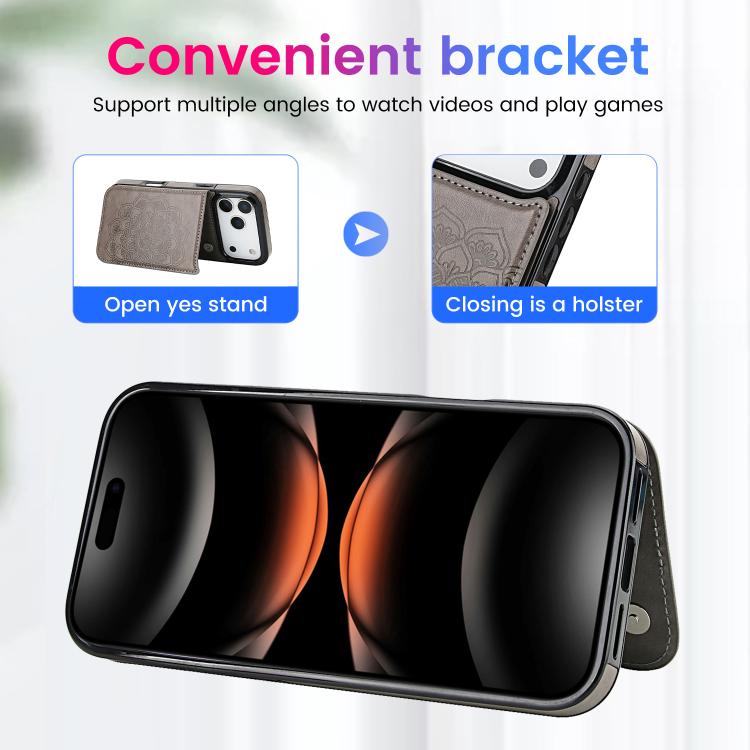 For iPhone 17 Pro Max Double Buckle Mandala Leather Wallet Back Cover Phone Case
