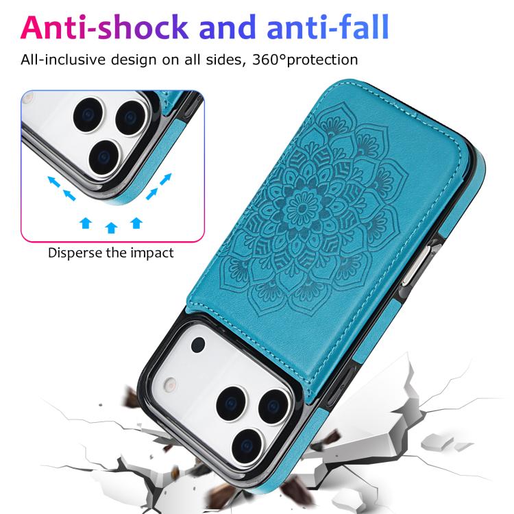 For iPhone 17 Pro Max Double Buckle Mandala Leather Wallet Back Cover Phone Case