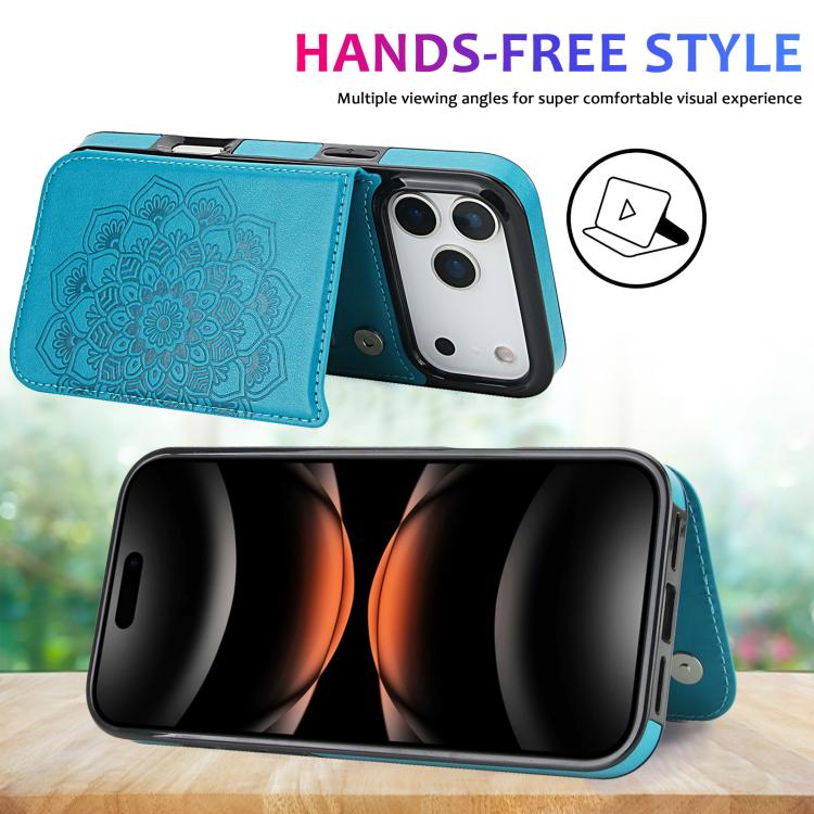 For iPhone 17 Pro Max Double Buckle Mandala Leather Wallet Back Cover Phone Case
