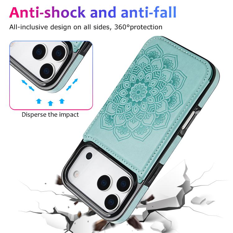 For iPhone 17 Pro Max Double Buckle Mandala Leather Wallet Back Cover Phone Case