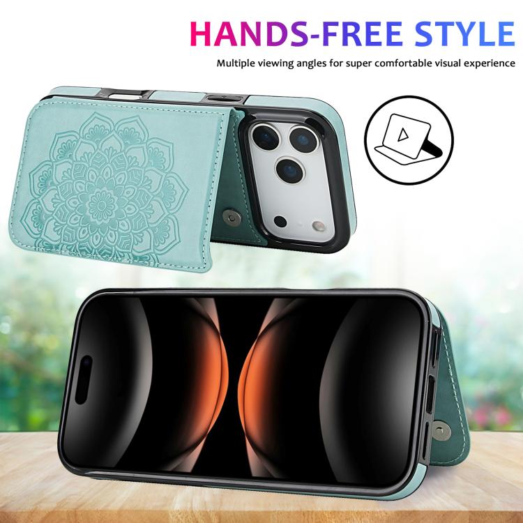 For iPhone 17 Pro Max Double Buckle Mandala Leather Wallet Back Cover Phone Case
