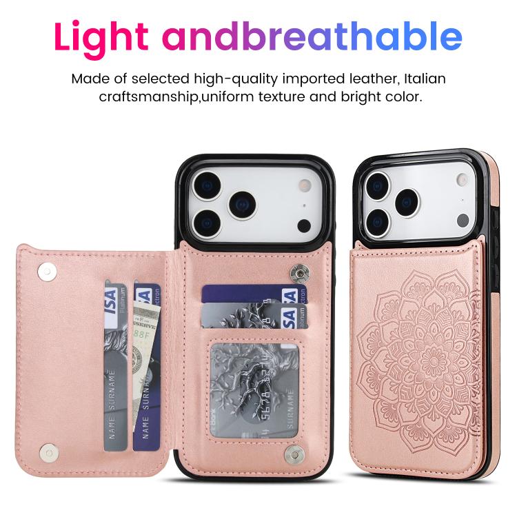 For iPhone 17 Pro Max Double Buckle Mandala Leather Wallet Back Cover Phone Case
