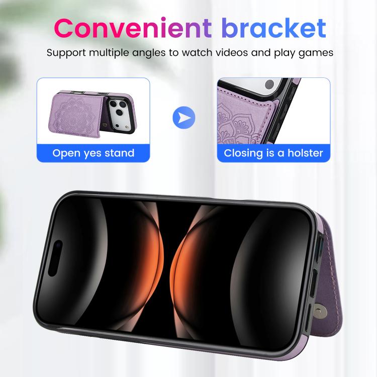 For iPhone 17 Pro Max Double Buckle Mandala Leather Wallet Back Cover Phone Case