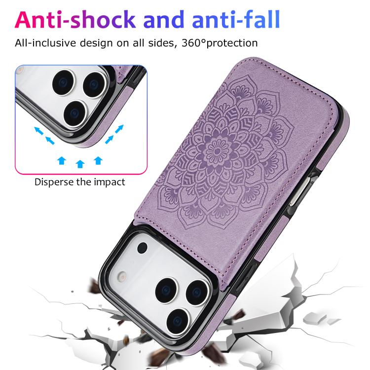 For iPhone 17 Pro Max Double Buckle Mandala Leather Wallet Back Cover Phone Case