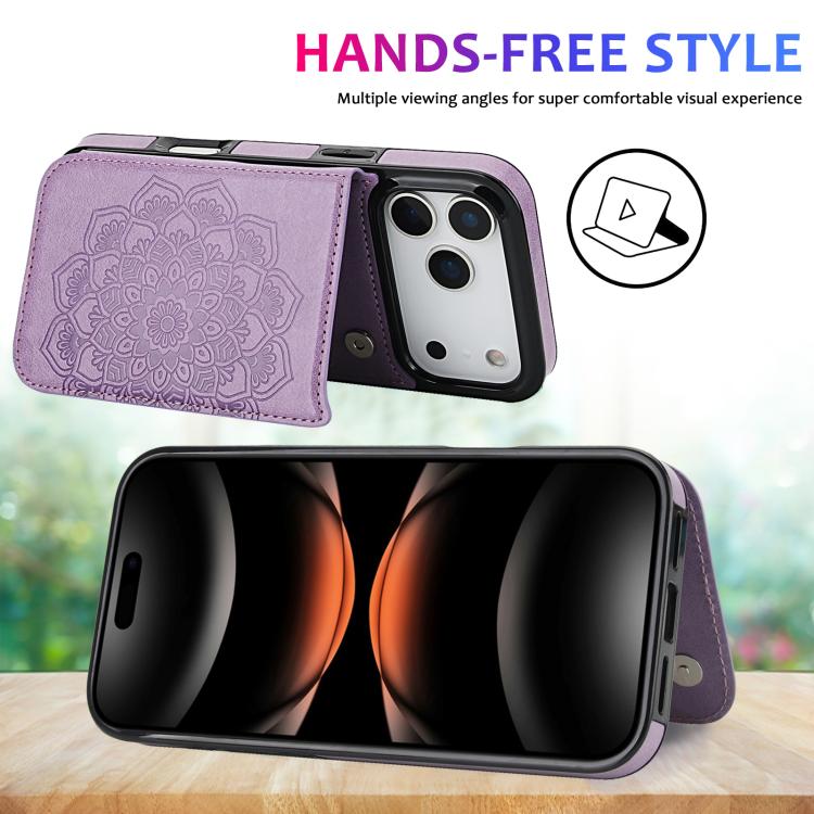 For iPhone 17 Pro Max Double Buckle Mandala Leather Wallet Back Cover Phone Case