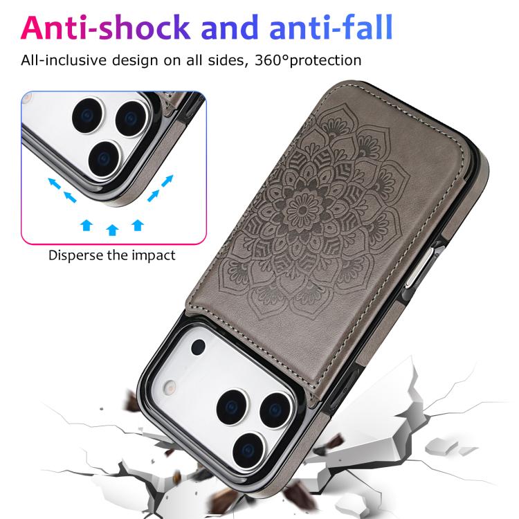 For iPhone 17 Pro Double Buckle Mandala Leather Wallet Back Cover Phone Case