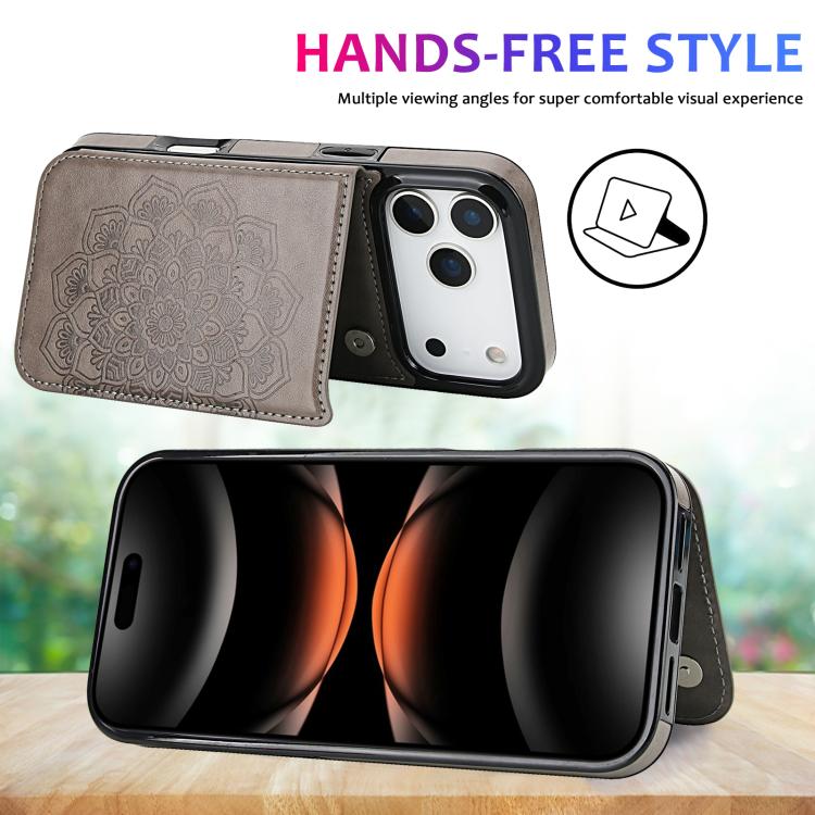 For iPhone 17 Pro Double Buckle Mandala Leather Wallet Back Cover Phone Case