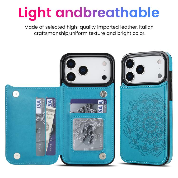 For iPhone 17 Pro Double Buckle Mandala Leather Wallet Back Cover Phone Case