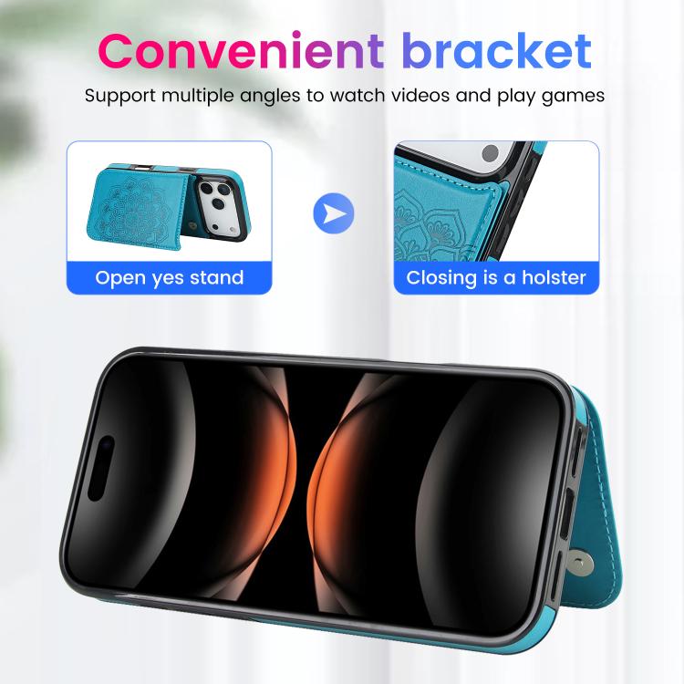 For iPhone 17 Pro Double Buckle Mandala Leather Wallet Back Cover Phone Case