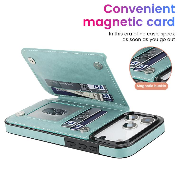 For iPhone 17 Pro Double Buckle Mandala Leather Wallet Back Cover Phone Case