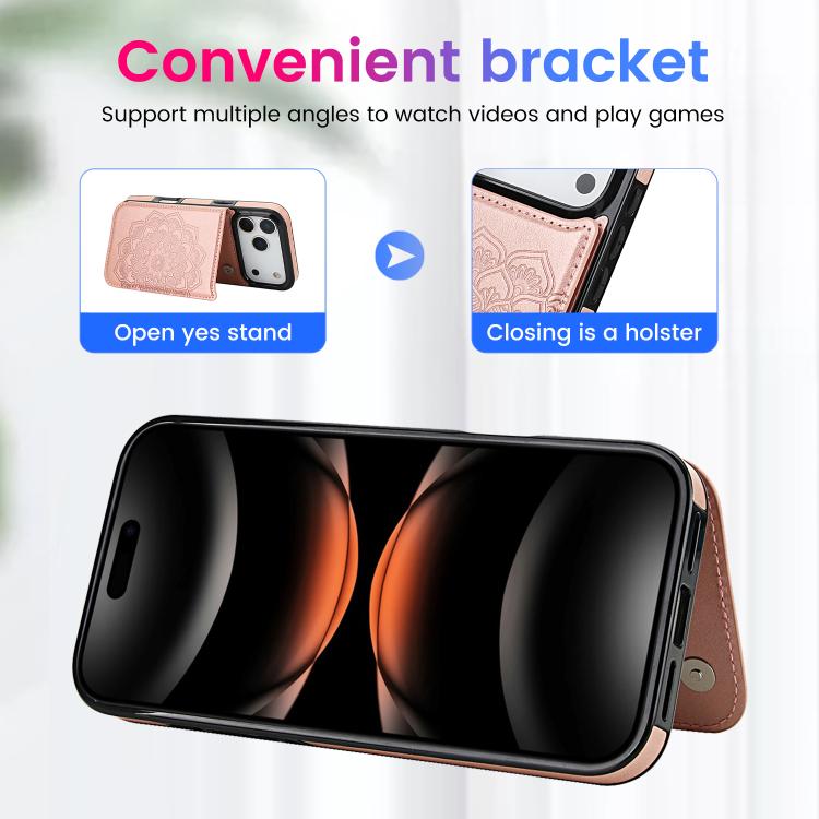 For iPhone 17 Pro Double Buckle Mandala Leather Wallet Back Cover Phone Case