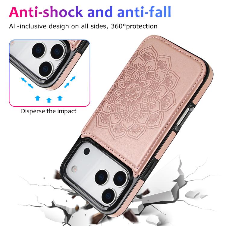 For iPhone 17 Pro Double Buckle Mandala Leather Wallet Back Cover Phone Case