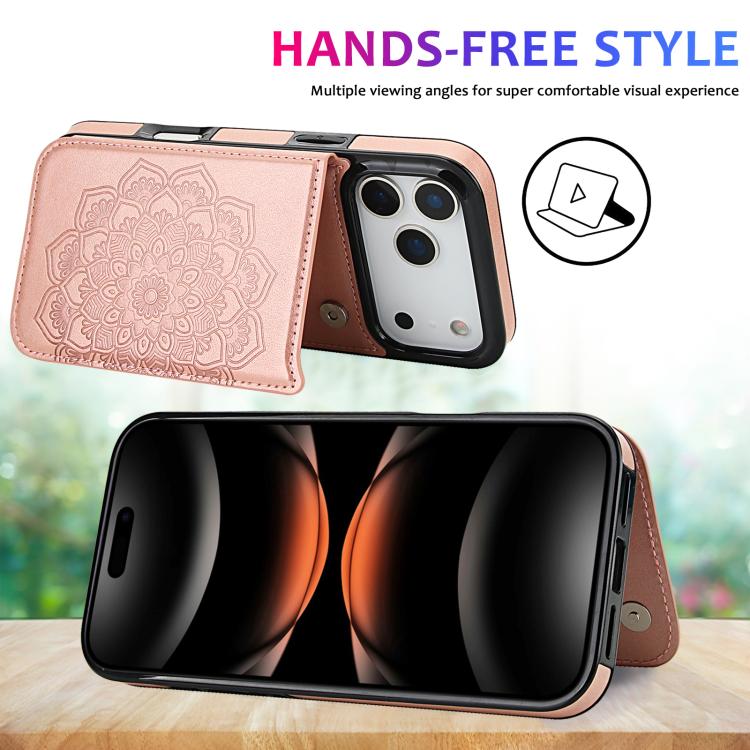For iPhone 17 Pro Double Buckle Mandala Leather Wallet Back Cover Phone Case