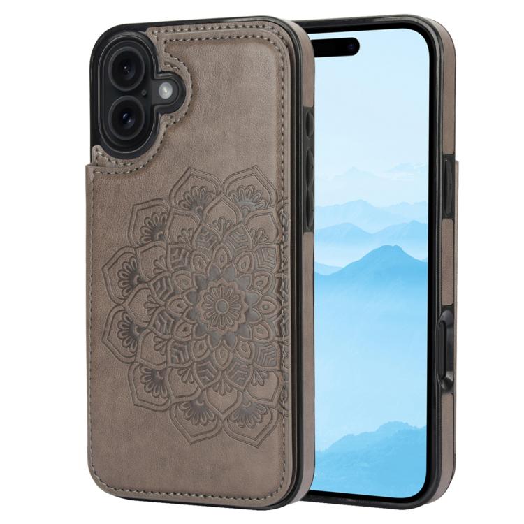 For iPhone 17 Double Buckle Mandala Leather Wallet Back Cover Phone Case