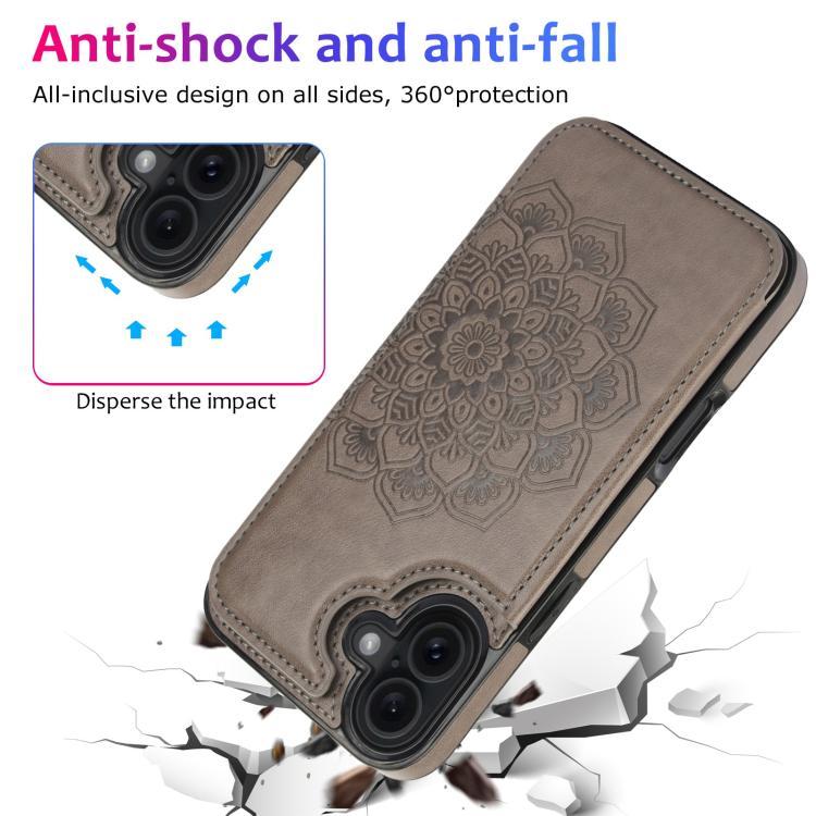 For iPhone 17 Double Buckle Mandala Leather Wallet Back Cover Phone Case