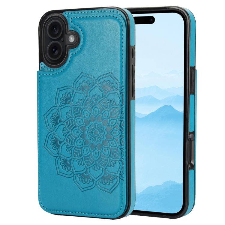 For iPhone 17 Double Buckle Mandala Leather Wallet Back Cover Phone Case