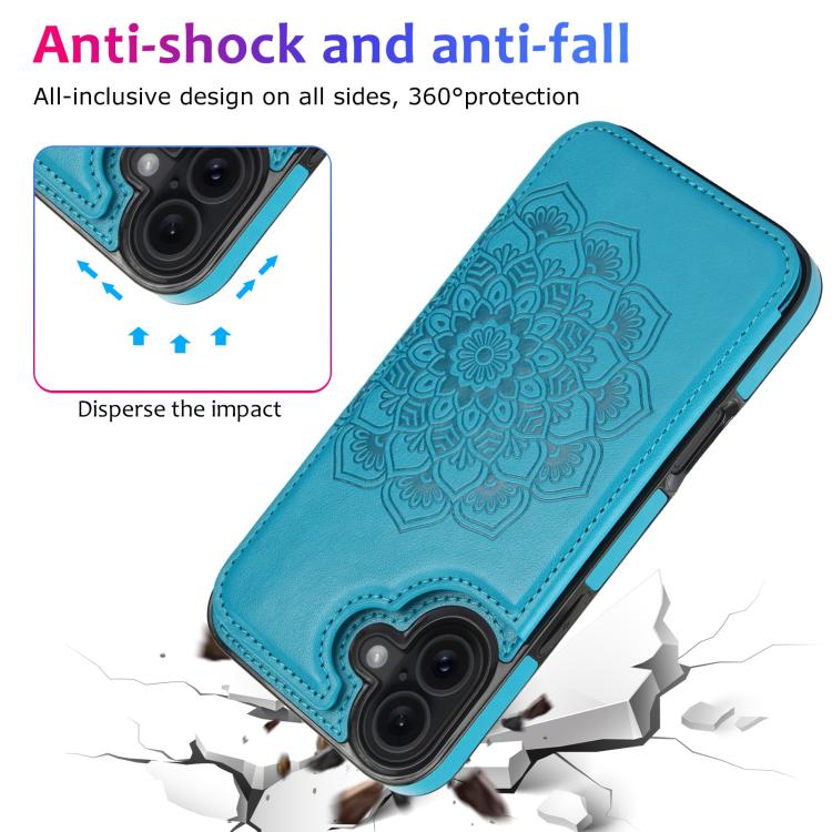 For iPhone 17 Double Buckle Mandala Leather Wallet Back Cover Phone Case
