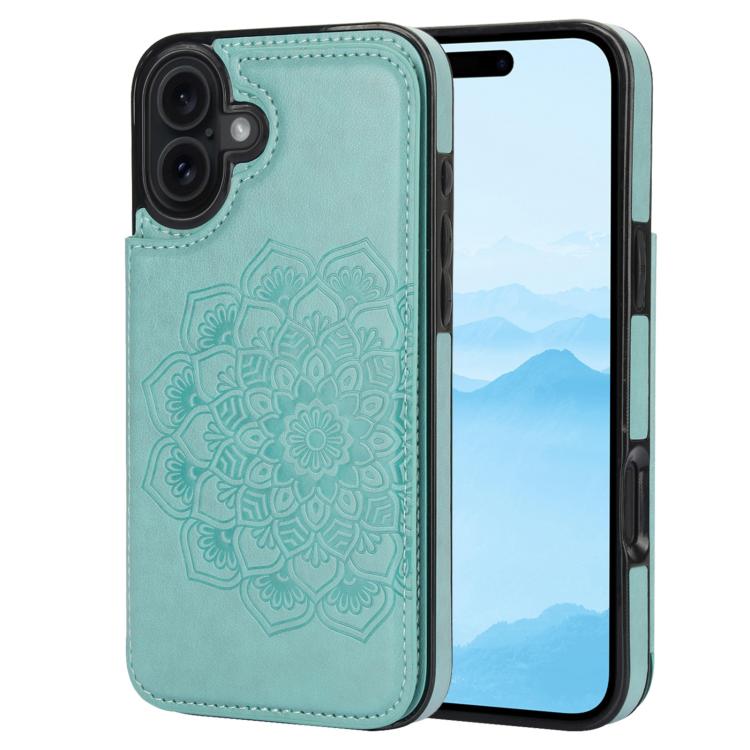 For iPhone 17 Double Buckle Mandala Leather Wallet Back Cover Phone Case