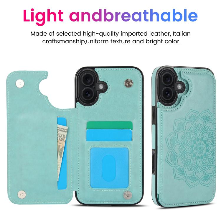 For iPhone 17 Double Buckle Mandala Leather Wallet Back Cover Phone Case