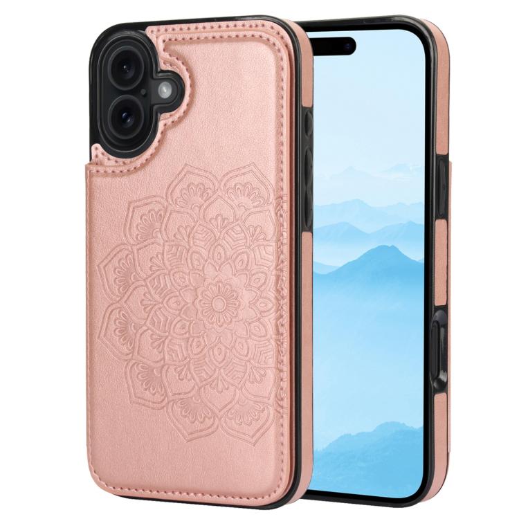 For iPhone 17 Double Buckle Mandala Leather Wallet Back Cover Phone Case