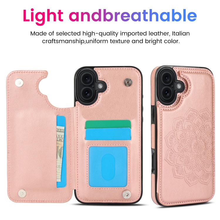 For iPhone 17 Double Buckle Mandala Leather Wallet Back Cover Phone Case